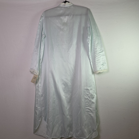 Vintage Natori Satin Lace Nightgown Robe Long Sleeve Pastel Blue Medium - Picture 4 of 10